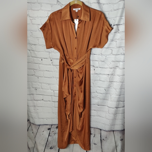 Steve Madden Tori Gathered Dress In Mocha Bisque Size 4 NWT - Picture 3 of 8